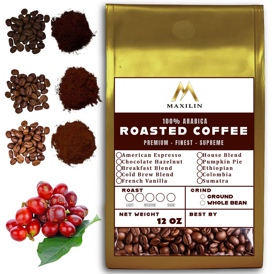 12 OZ Coffee Flavored & Nonflavored Organic Supreme Finest Premium American Espresso Breakfast Cold Brew House Vanilla Chocolate Hazelnut Pumpkin French Vanilla Ethiopia Colombia Sumatra Brazil more
